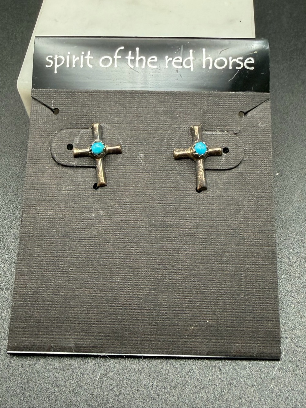 Spirit of the Red Horse 925 Sterling Silver Turquoise cross stud earrings #801